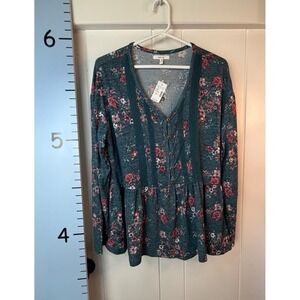 Maurices Green Floral Peasant Cottagecore Buttoned Blouse Women's Large NWT